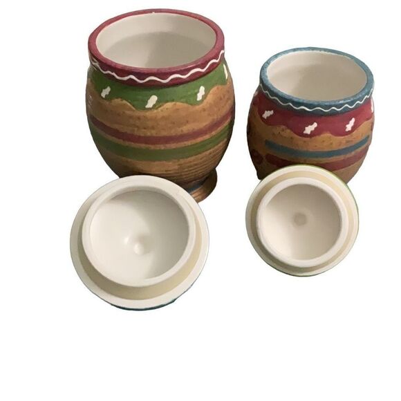 Southwestern Pottery Jars Small Canisters Kokopelli Lizards Set of 2 - Picture 4 of 7